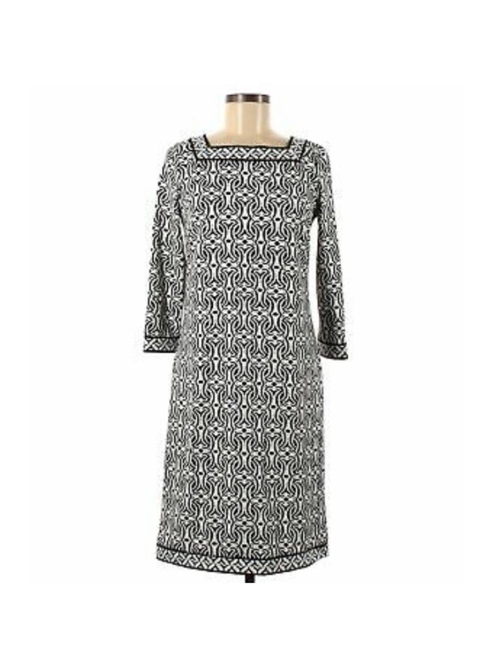 Talbots Petites Black/White Geometric Print Shift Dress Size LP